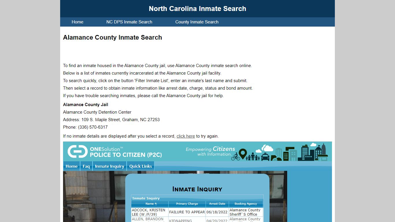 Alamance County Inmate Search